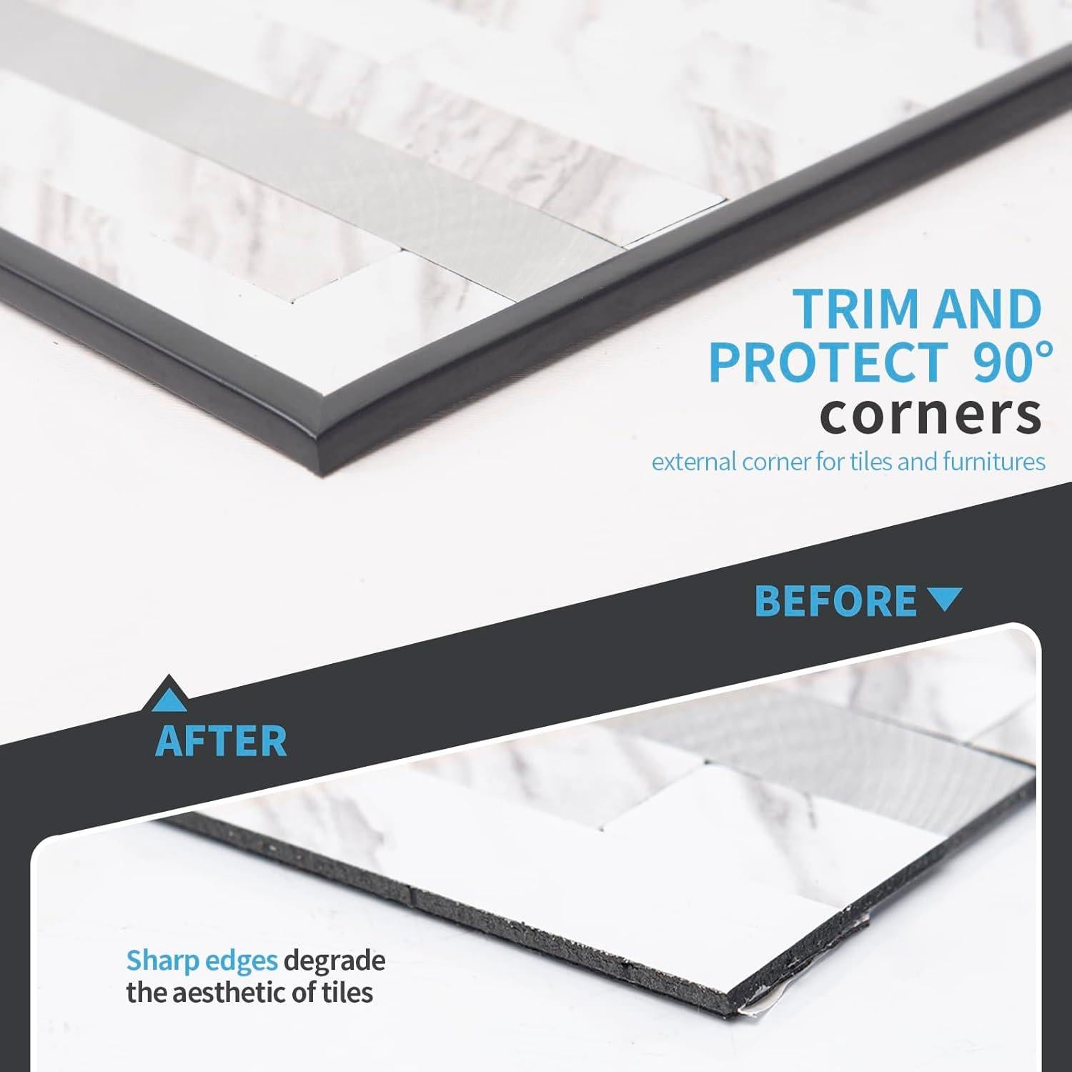 Moldura de Esquina Autoadhesiva Art3d 6.1m Vinilo Negro