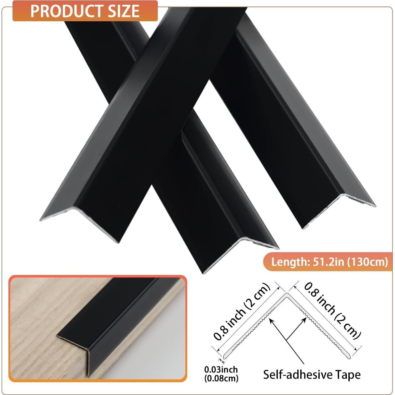 Protectores de Esquinas de Aluminio QDYMXUN 130cm Negro Mate 2pcs