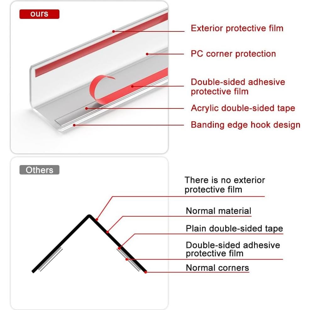 Protector de Esquina de Pared Transparente RUANSTEC 5 Piezas 100.1 cm
