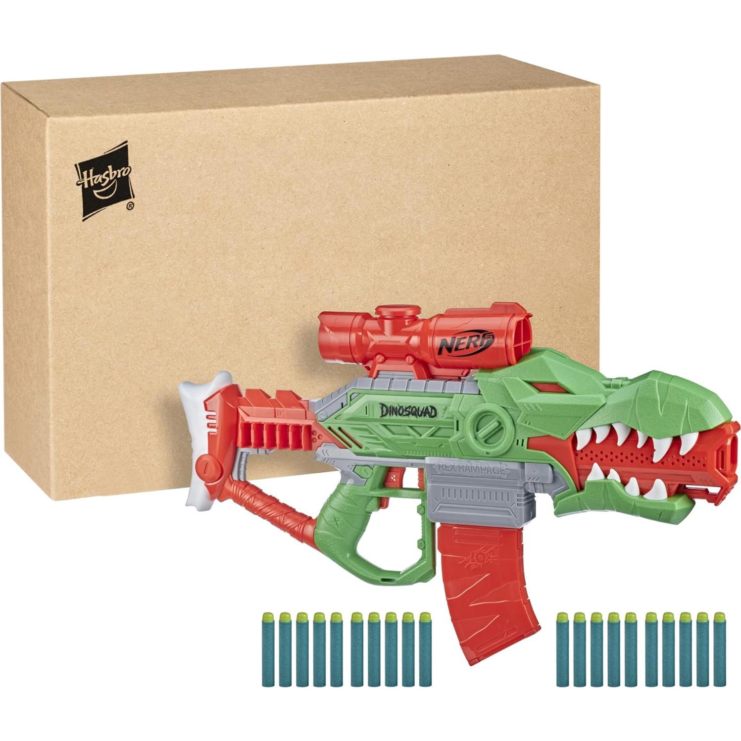 Nerf DinoSquad Rex-Rampage Motorized Dart Blaster, 10-Dart Clip, 20 Official Darts, 10-Dart Storage- T-Rex Dinosaur Design
