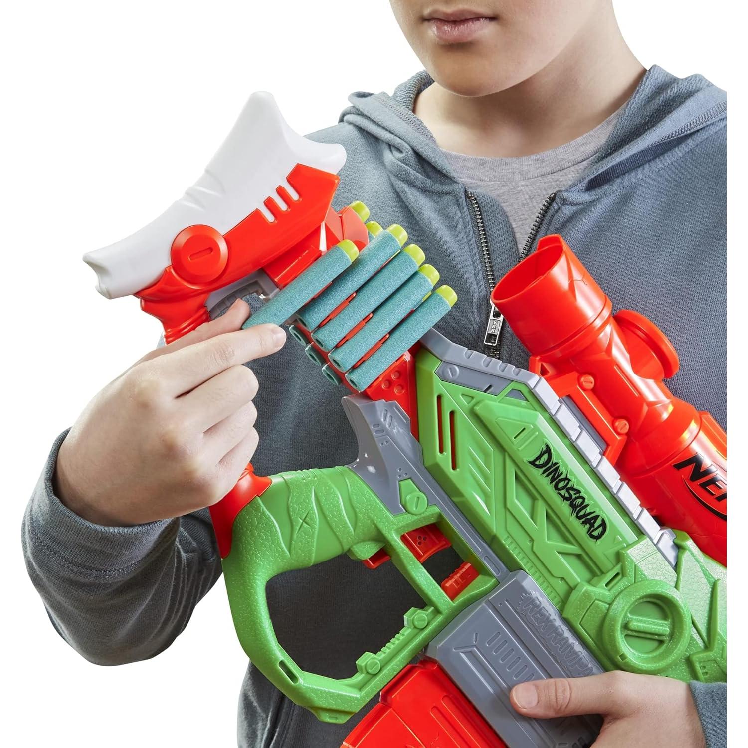 Nerf DinoSquad Rex-Rampage Motorized Dart Blaster, 10-Dart Clip, 20 Official Darts, 10-Dart Storage- T-Rex Dinosaur Design