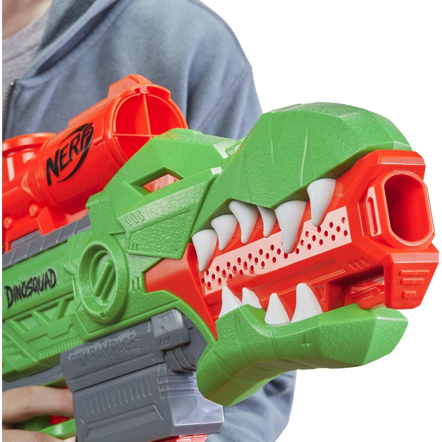 Nerf DinoSquad Rex-Rampage Motorized Dart Blaster, 10-Dart Clip, 20 Official Darts, 10-Dart Storage- T-Rex Dinosaur Design