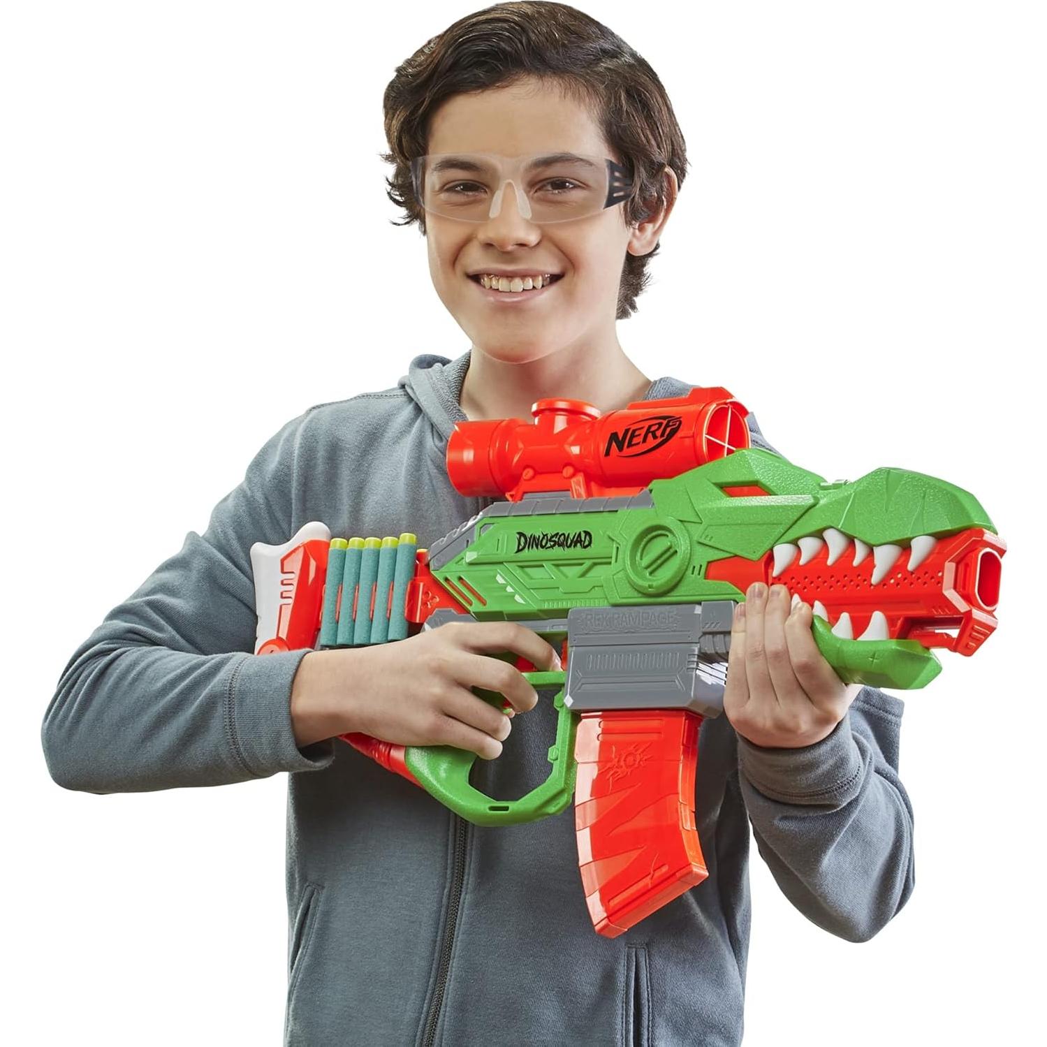Nerf DinoSquad Rex-Rampage Motorized Dart Blaster, 10-Dart Clip, 20 Official Darts, 10-Dart Storage- T-Rex Dinosaur Design