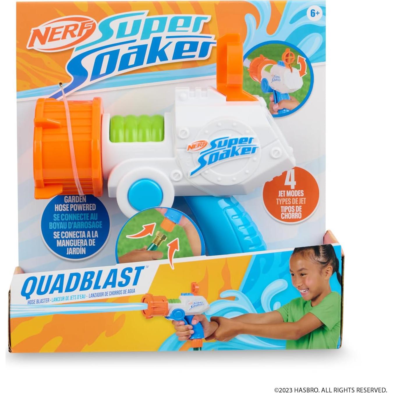 NERF Super Soaker Quadblast - Blaster de Agua con Manguera
