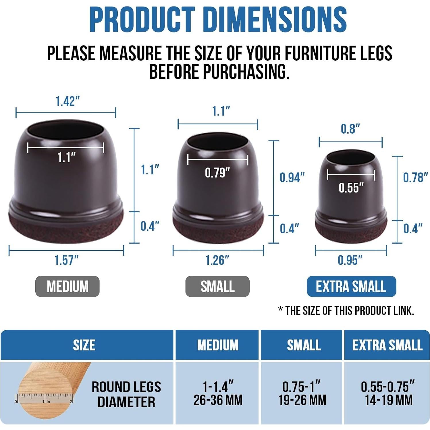 24 Protectores de Suelo MOYOHIM para Patas de Sillas Extra Pequeñas