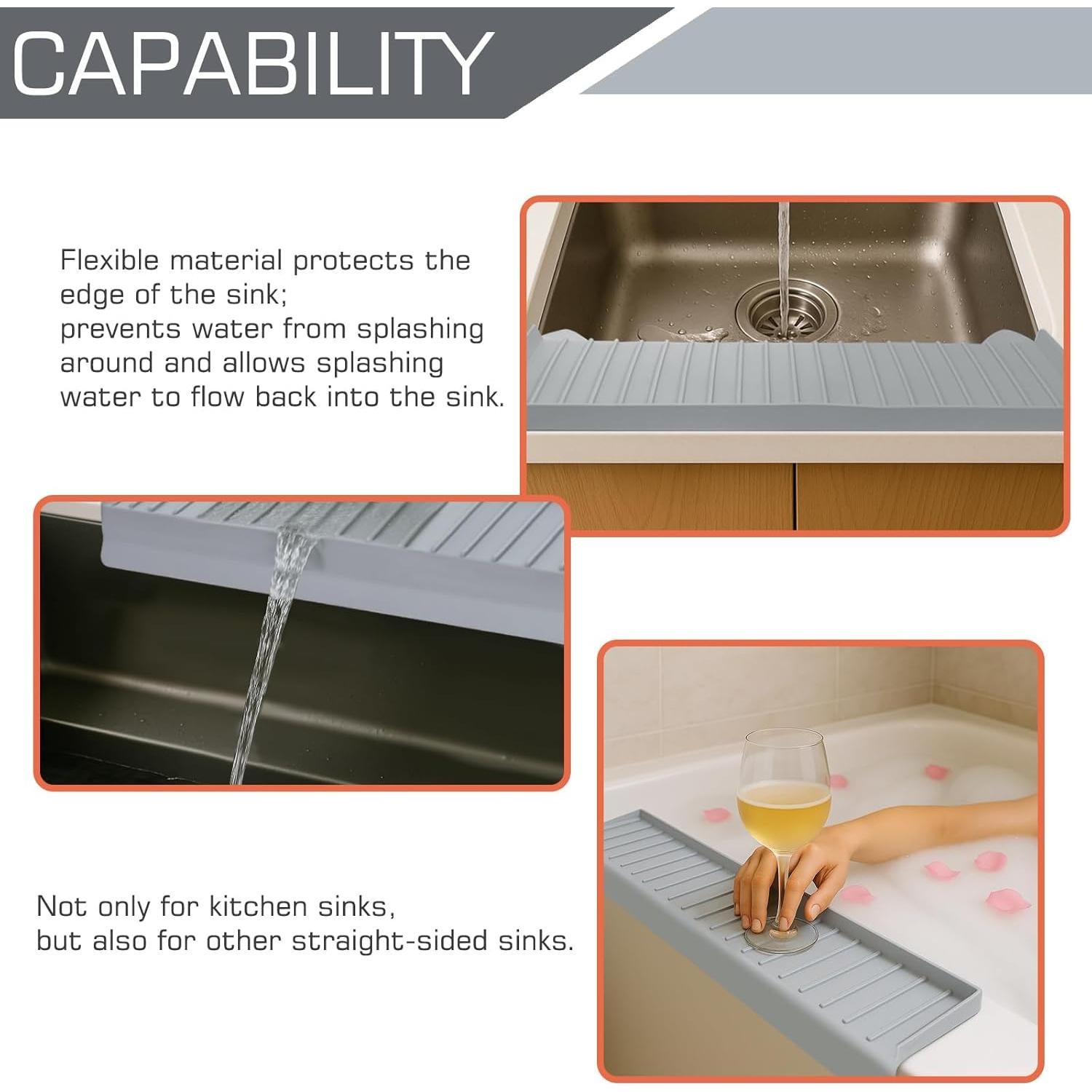 Protector de Borde de Fregadero de Silicona Gris 50.8 cm