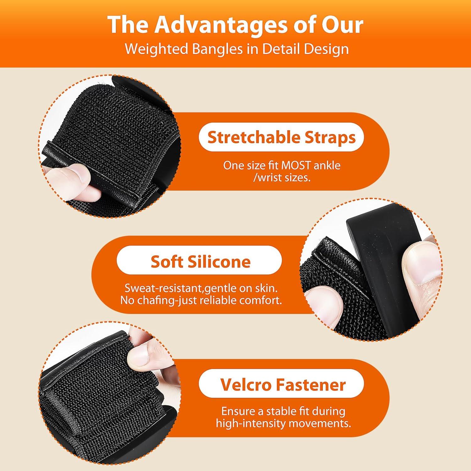 Pilates Wrist and Ankle Weights for Women - Adjustable Weighted Bangles for Men, 2 lbs Weighted Arm Bands Foot Leg Weights for Walking, Yoga, Training, Exercise, Running, Set of 2 (1LB Each)