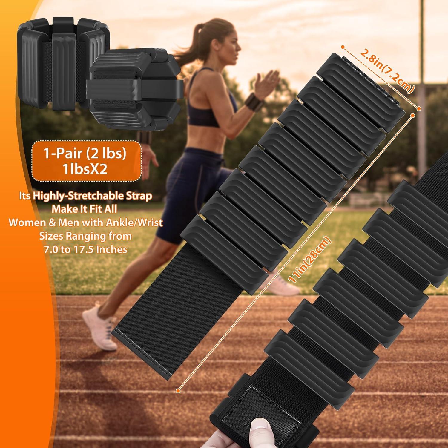 Pilates Wrist and Ankle Weights for Women - Adjustable Weighted Bangles for Men, 2 lbs Weighted Arm Bands Foot Leg Weights for Walking, Yoga, Training, Exercise, Running, Set of 2 (1LB Each)