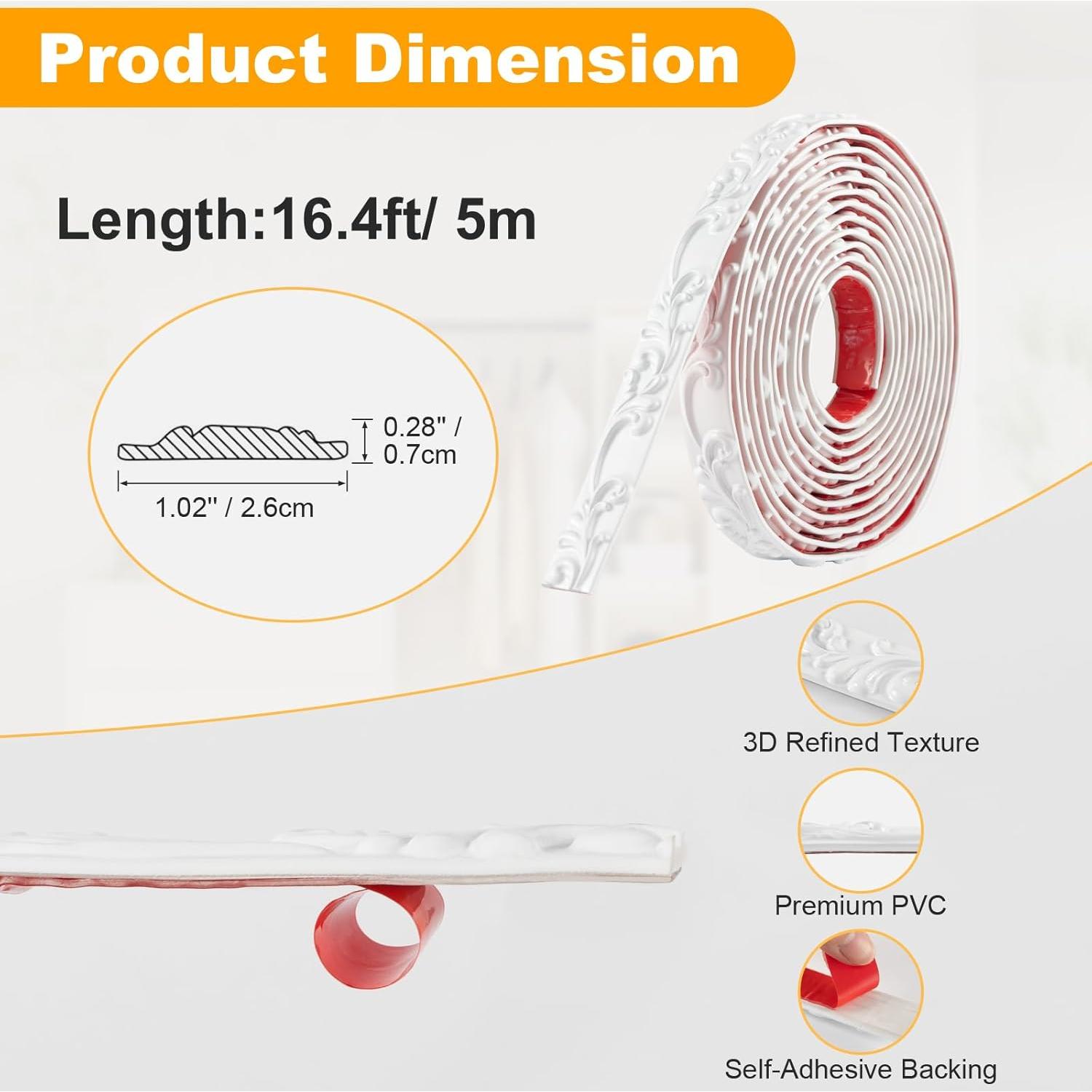 Moldura de Corona Autoadhesiva Blanca 5m x 2.6cm PVC HOHNNYREET