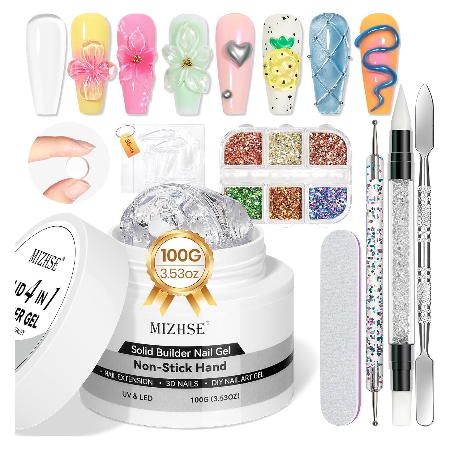 Gel Constructor Sólido MIZHSE 100g para Uñas 3D - Transparente