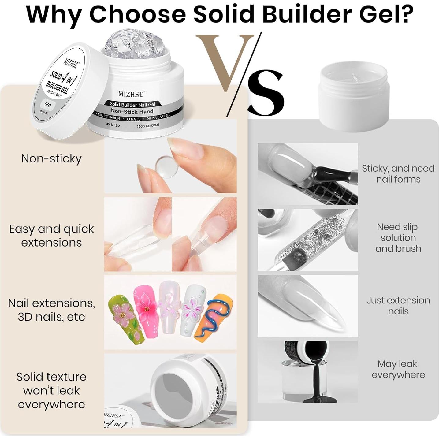Gel Constructor Sólido MIZHSE 100g para Uñas 3D - Transparente