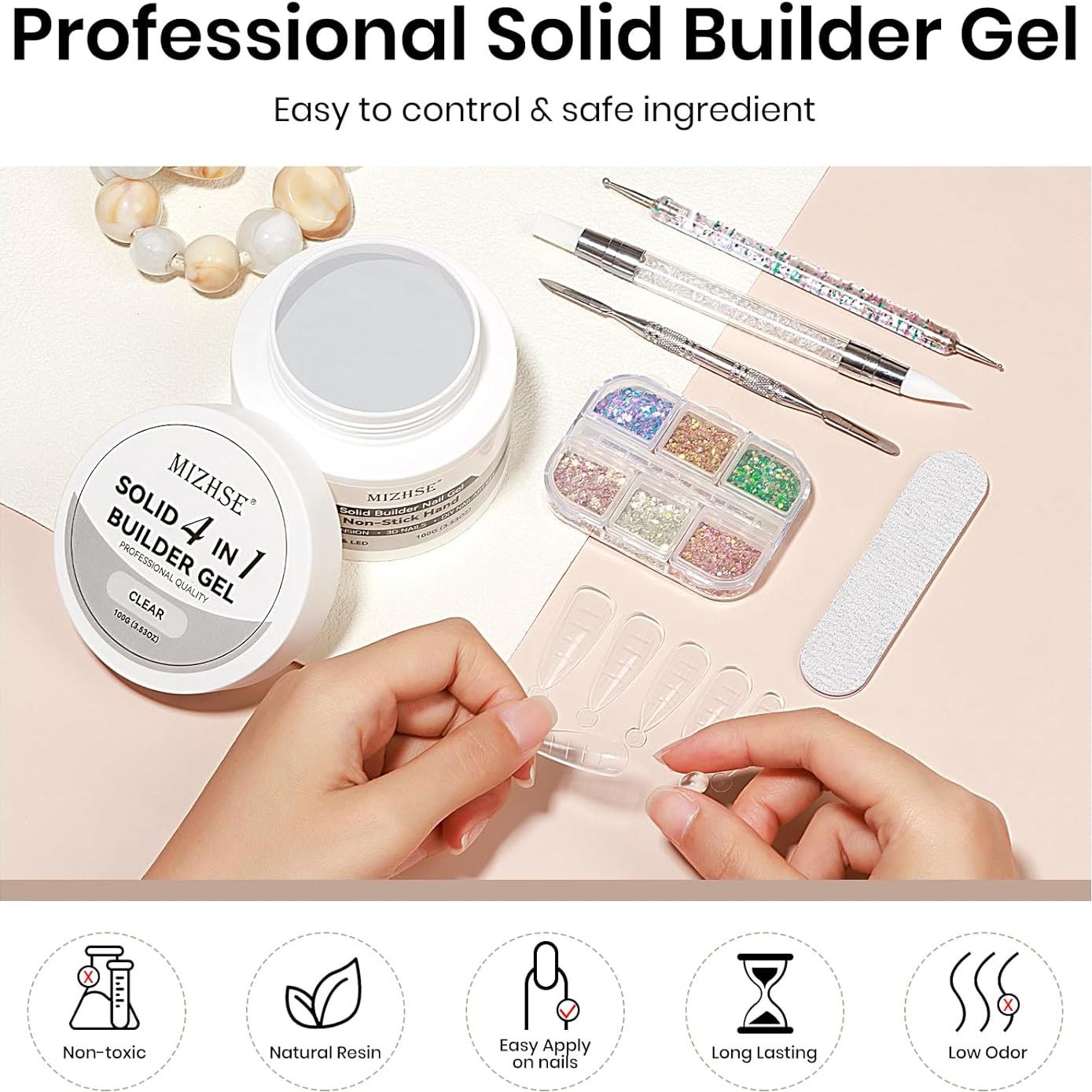 Gel Constructor Sólido MIZHSE 100g para Uñas 3D - Transparente