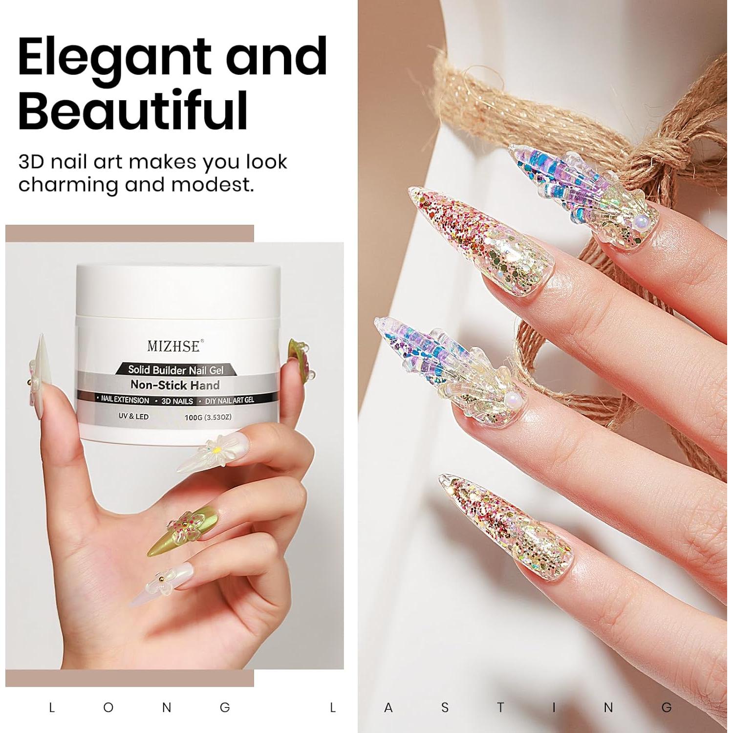 Gel Constructor Sólido MIZHSE 100g para Uñas 3D - Transparente