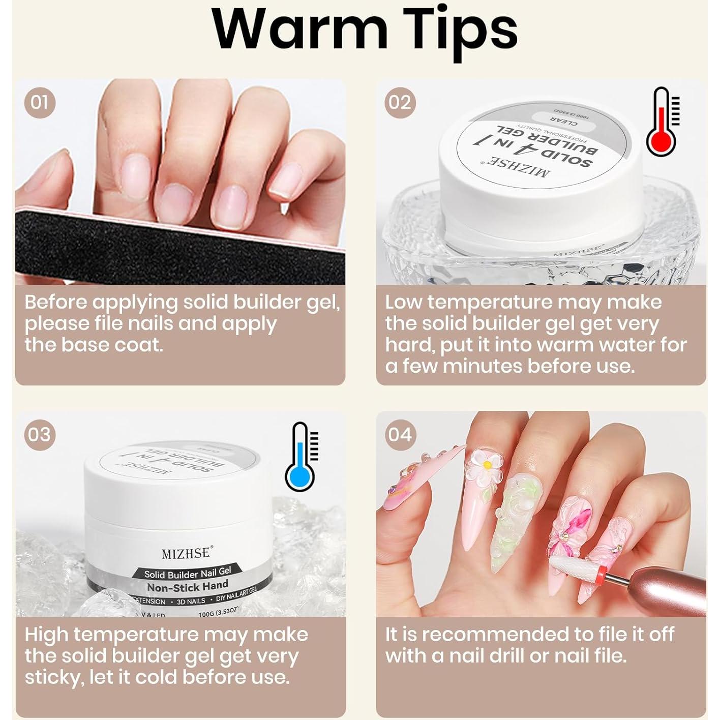 Gel Constructor Sólido MIZHSE 100g para Uñas 3D - Transparente