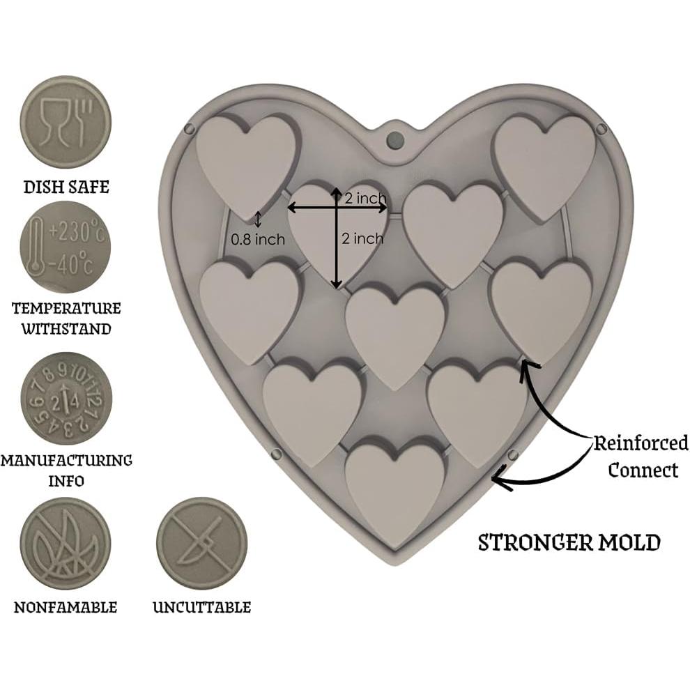 Moldes de Silicona Antiadherentes MarStore Corazón 10 Cavidades