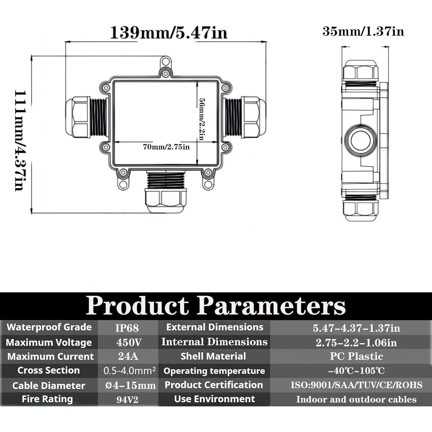 Caja de Conexiones Impermeable SZFUDIGO T de 3 Vías IP68