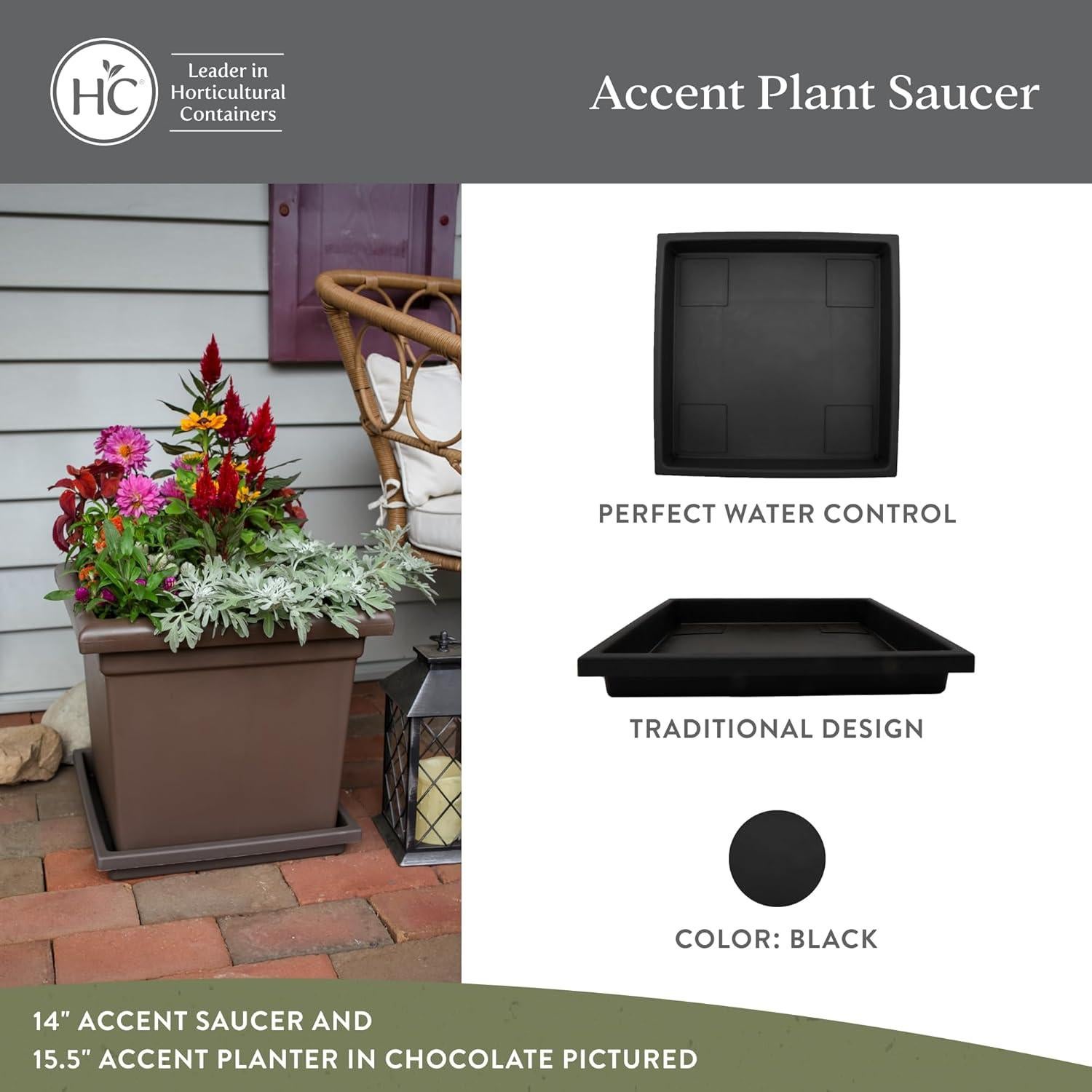 Plato Cuadrado para Maceta The HC Companies 28 cm Negro