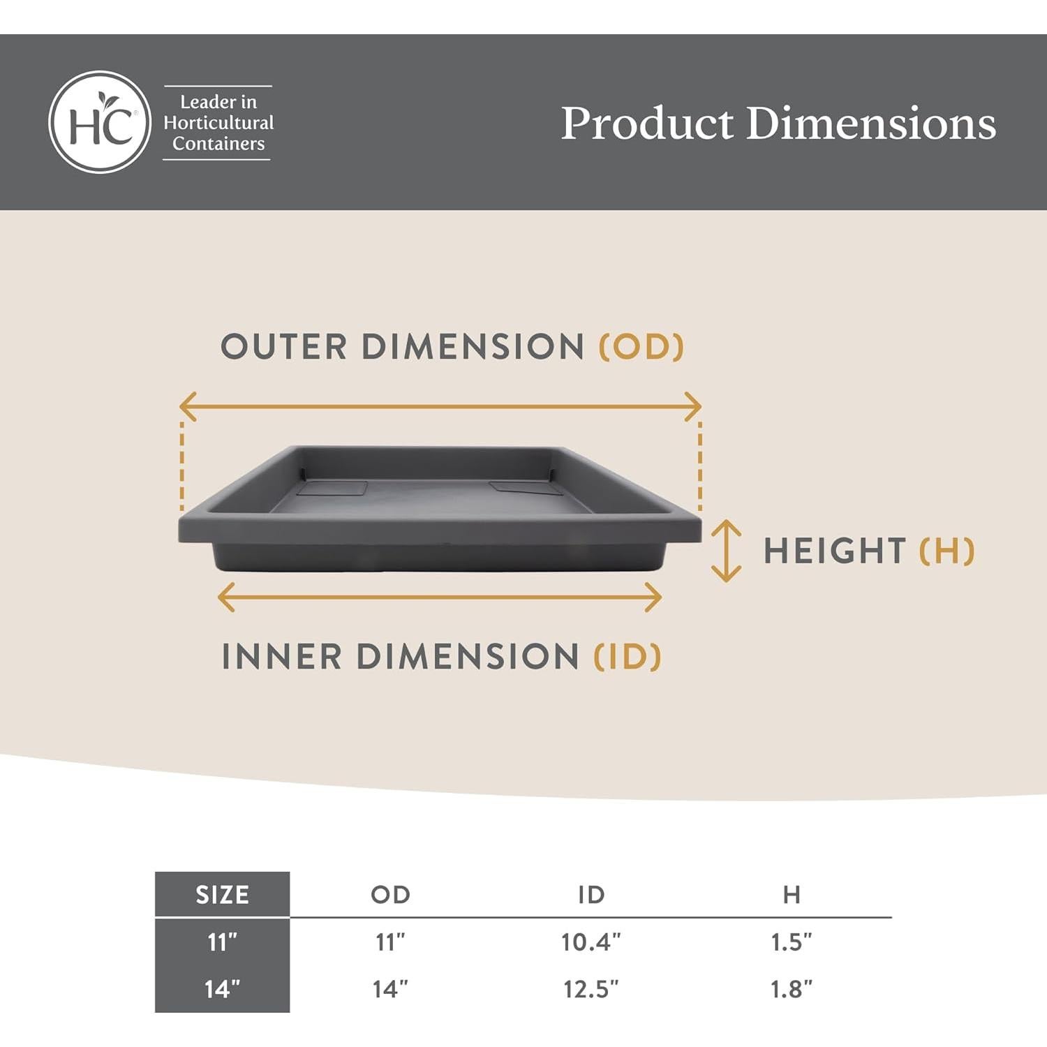 Plato Cuadrado para Maceta The HC Companies 28 cm Negro