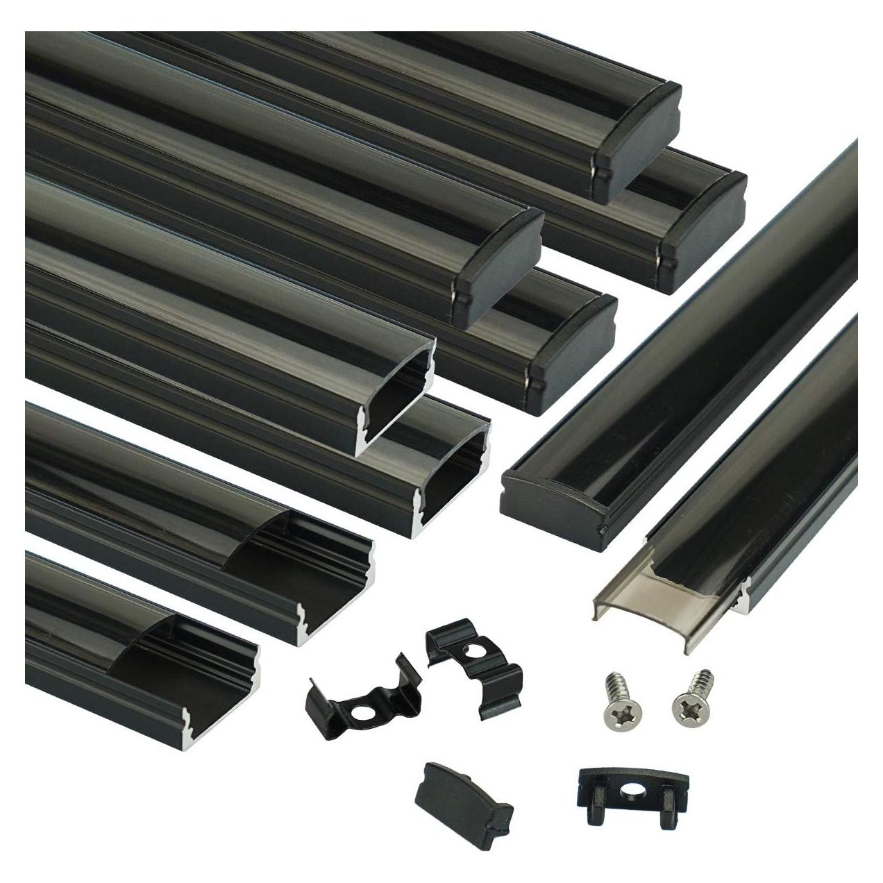 Canal LED Muzata 10Pack 1M Aluminio Negro U1SW Cubierta Ahumada