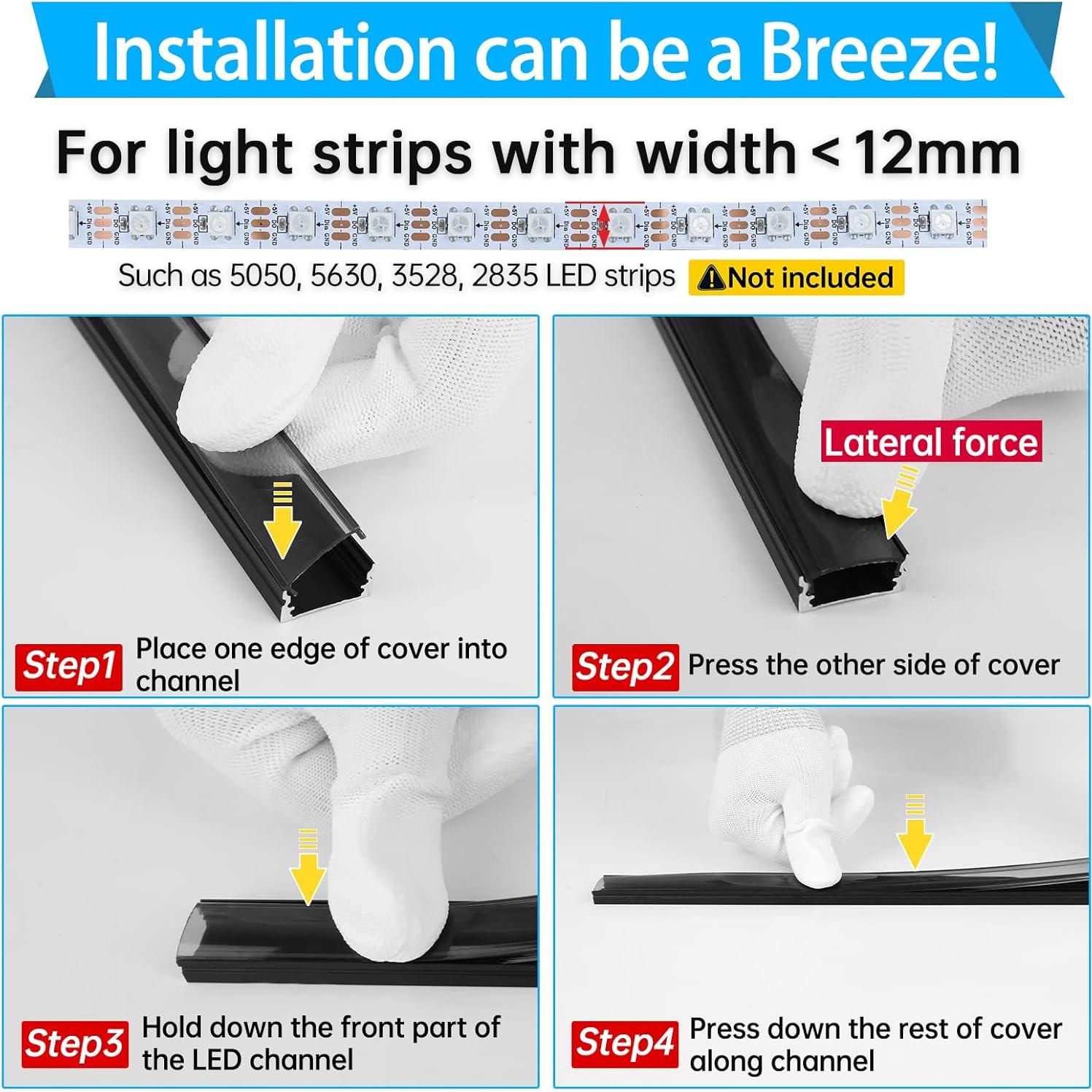 Canal LED Muzata 10Pack 1M Aluminio Negro U1SW Cubierta Ahumada