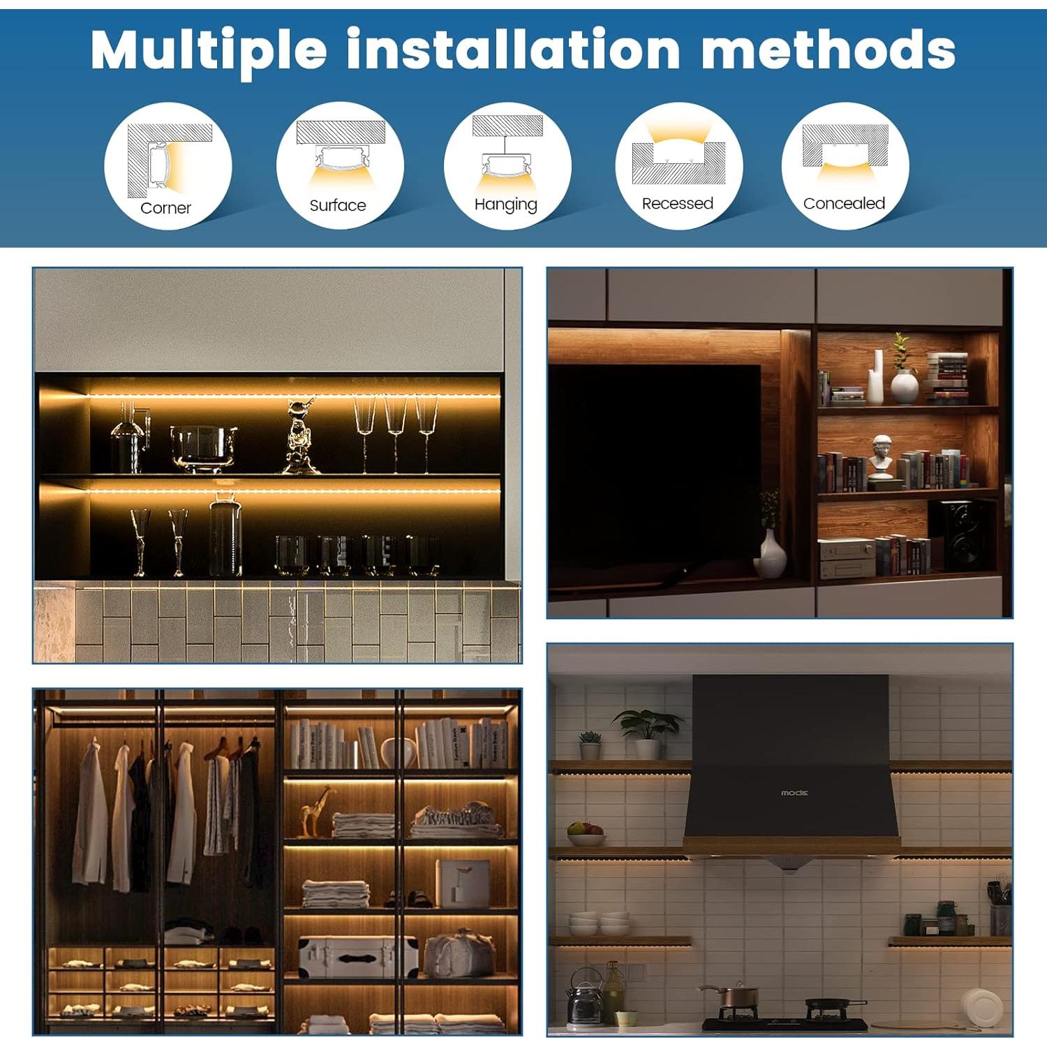 Canal LED Muzata 10Pack 1M Aluminio Negro U1SW Cubierta Ahumada