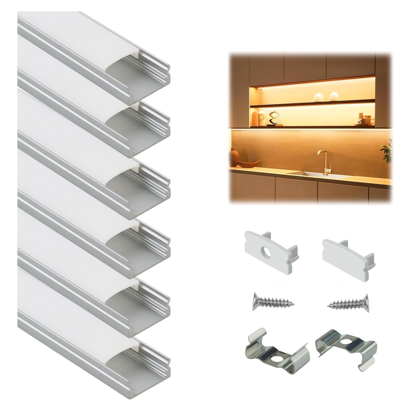 Canal LED Muzata U1SW 1M Aluminio Plata con Cubierta Blanca