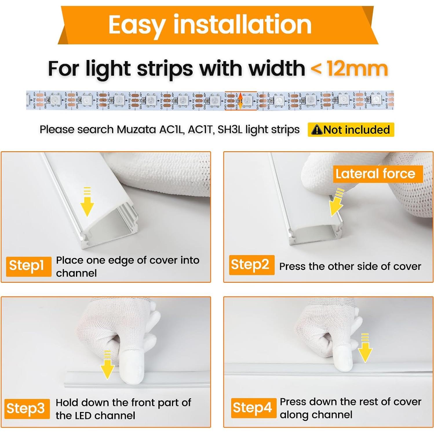Canal LED Muzata U1SW 1M Aluminio Plata con Cubierta Blanca