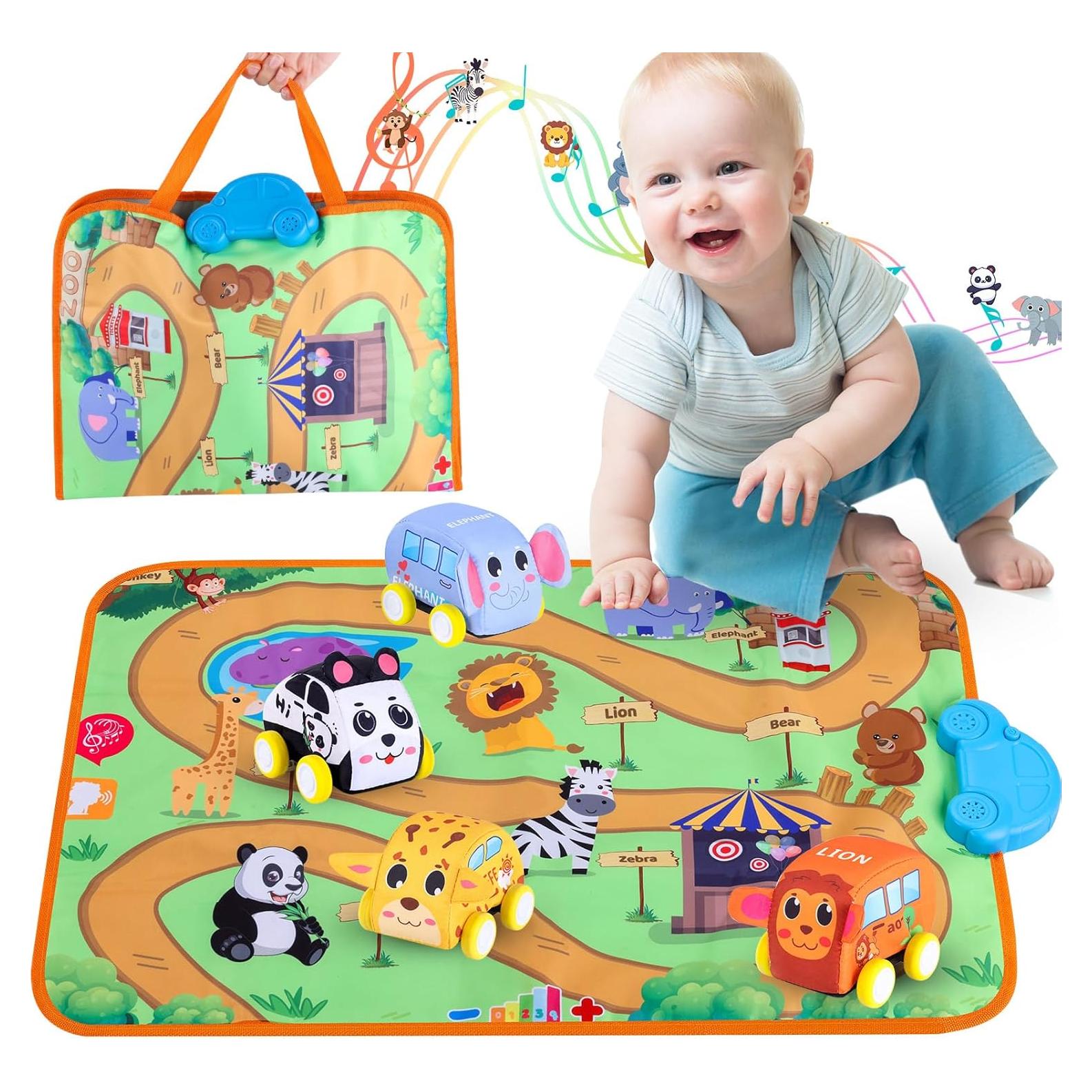 Conjunto Juguete Vehículo Retroceso y Alfombra Musical