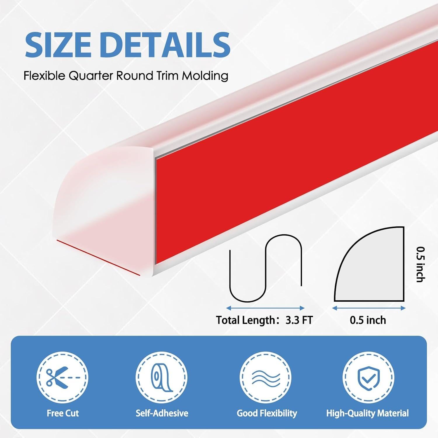 Moldura Cuarterona Flexible Autoadhesiva Caucho Transparente 1.27cm x 1.27cm x 99cm