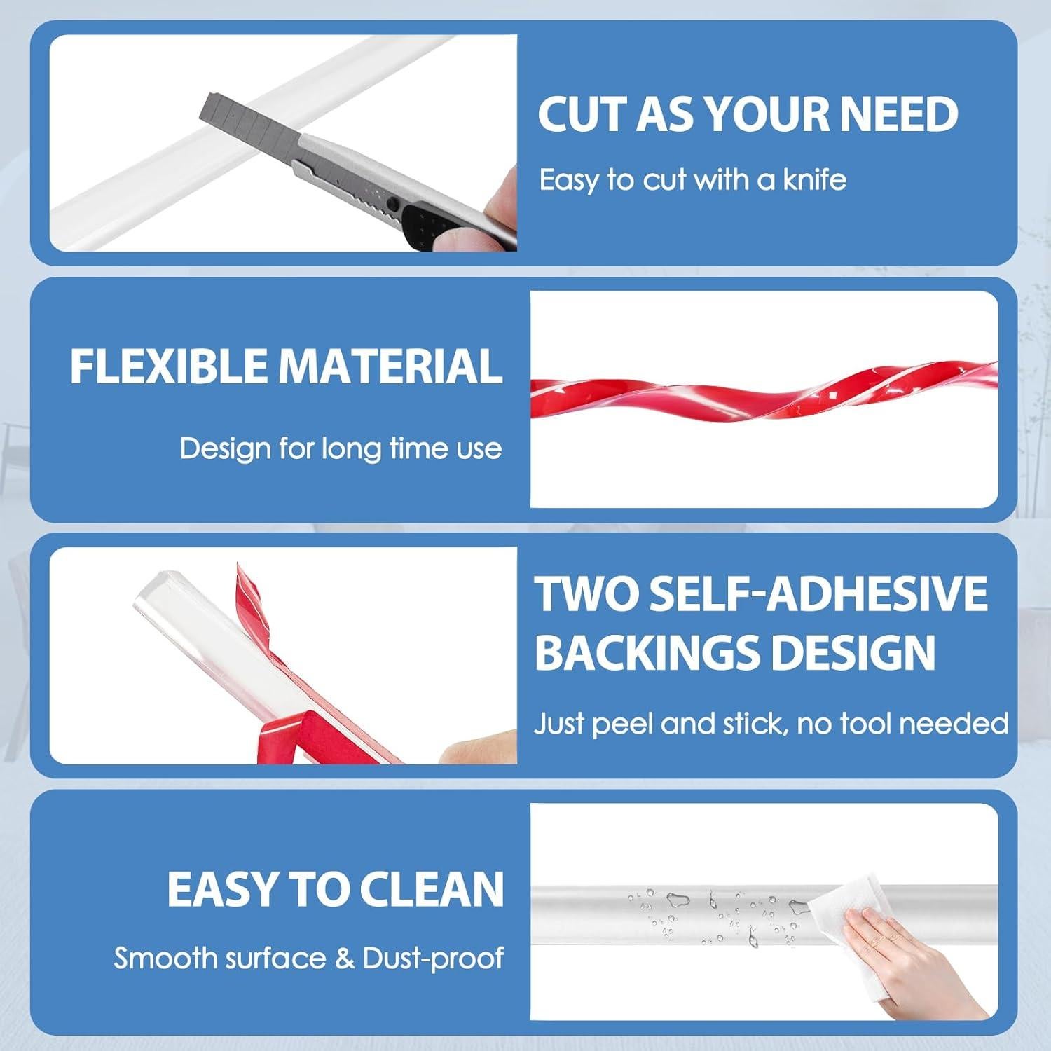 Moldura Cuarterona Flexible Autoadhesiva Caucho Transparente 1.27cm x 1.27cm x 99cm