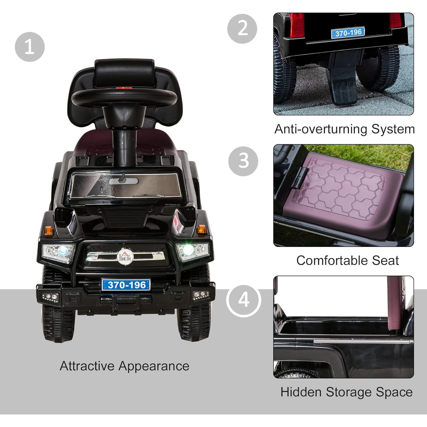 Coche de empuje Aosom negro para niños con bocina y luces