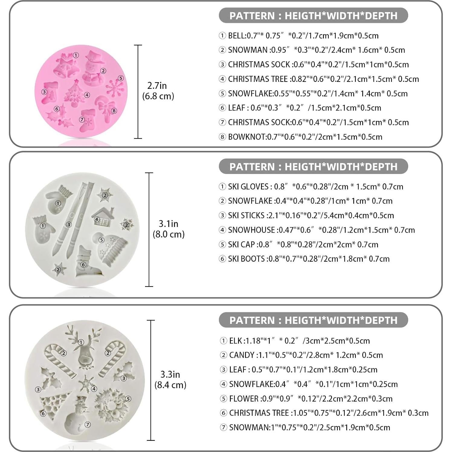 Moldes de Silicona para Fondant CNYMANY 3 Piezas Navidad