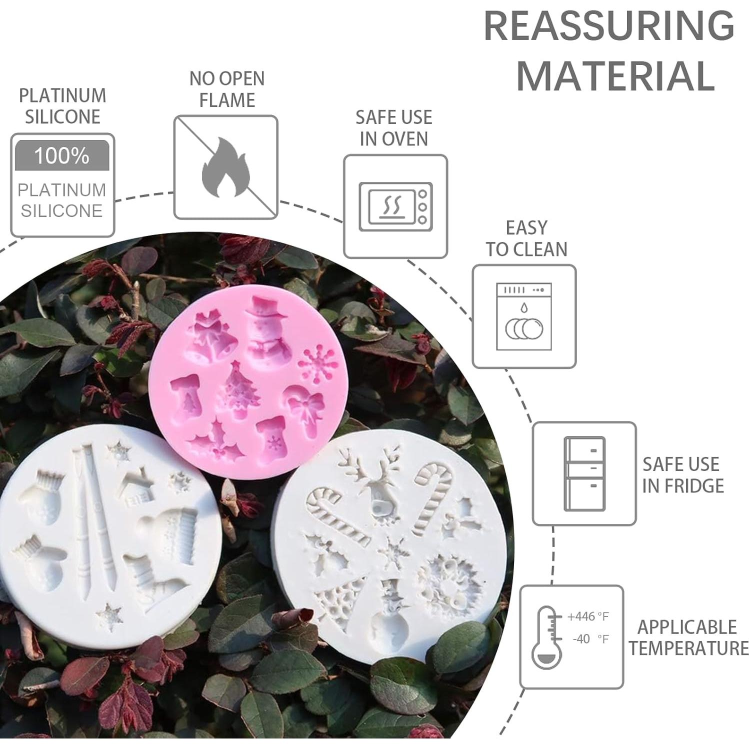 Moldes de Silicona para Fondant CNYMANY 3 Piezas Navidad