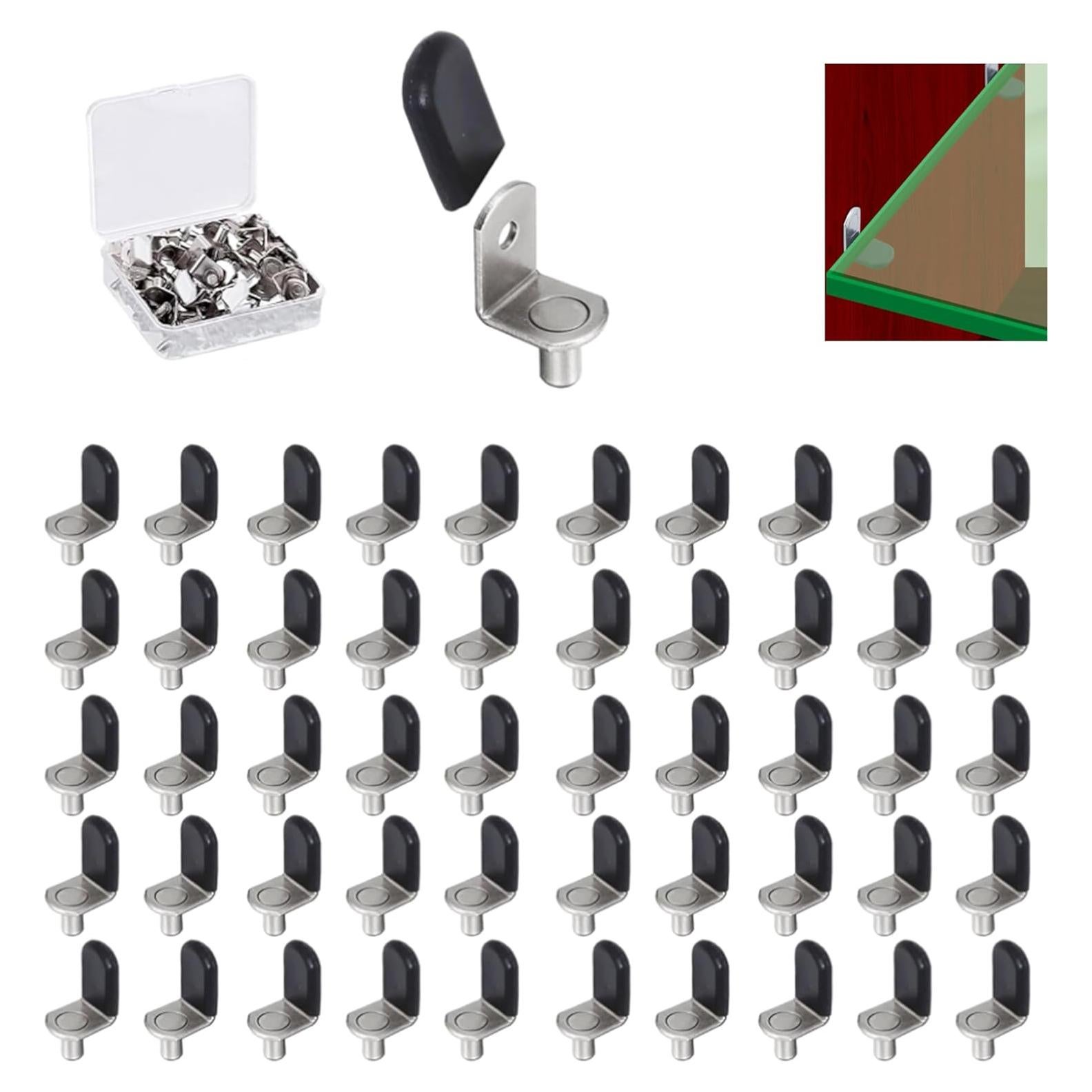 50 Soportes de Estante Ajustables GISUREM 6.35mm Metal Negro