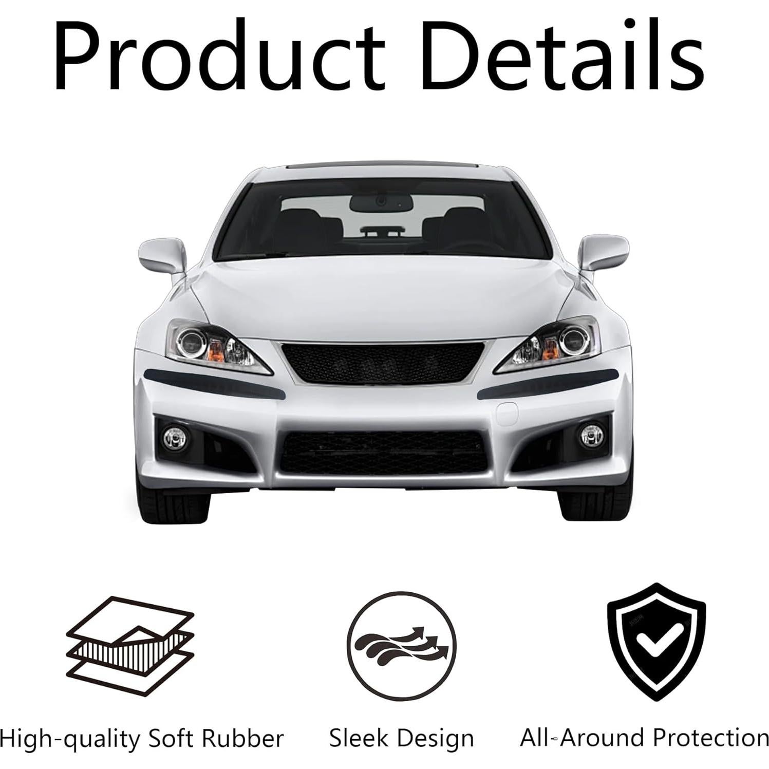 4 Tiras de Protección para Parachoques AUXBC, Goma Negra