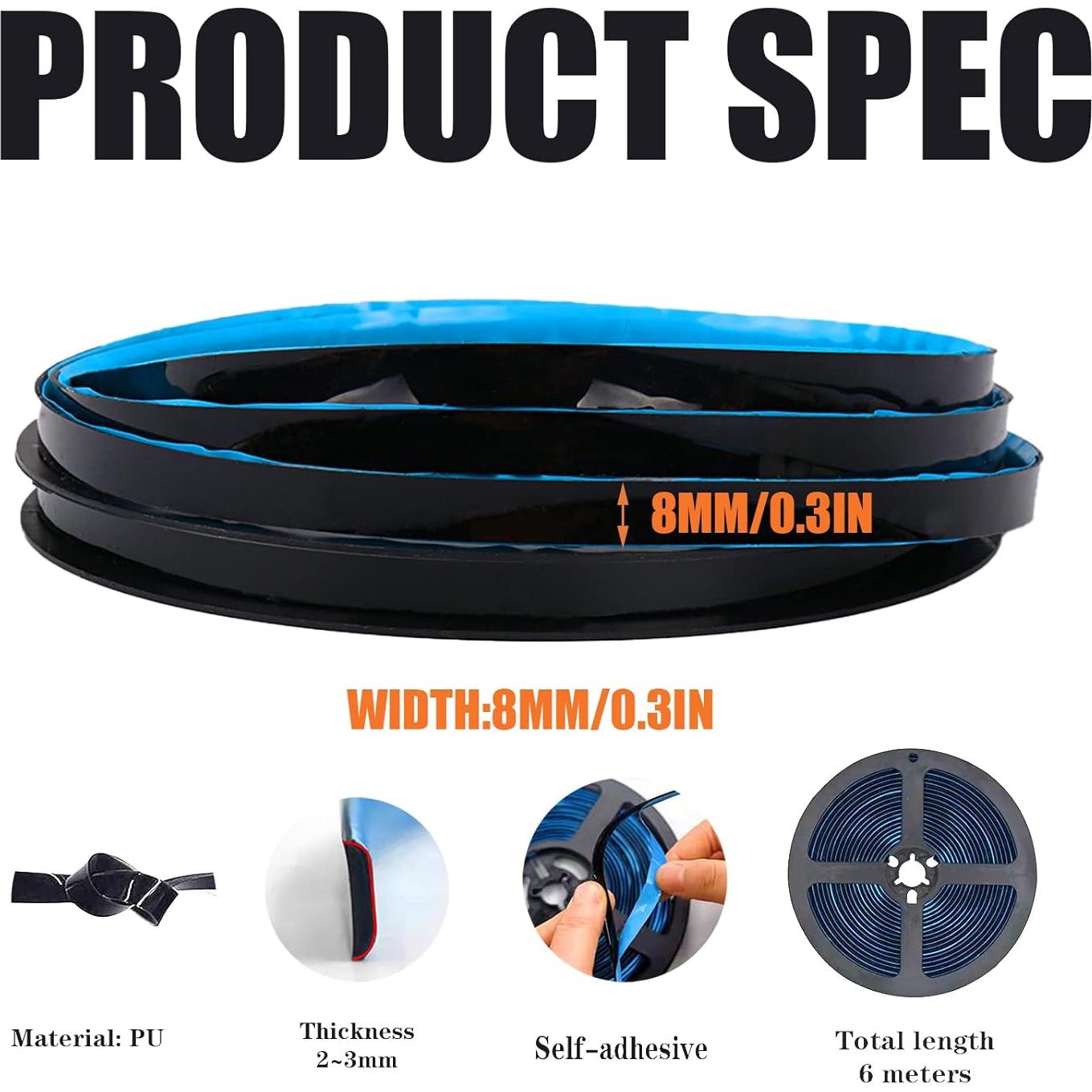 Tira de Moldura de Calafateo Flexible WSIWZAI 6m Negro