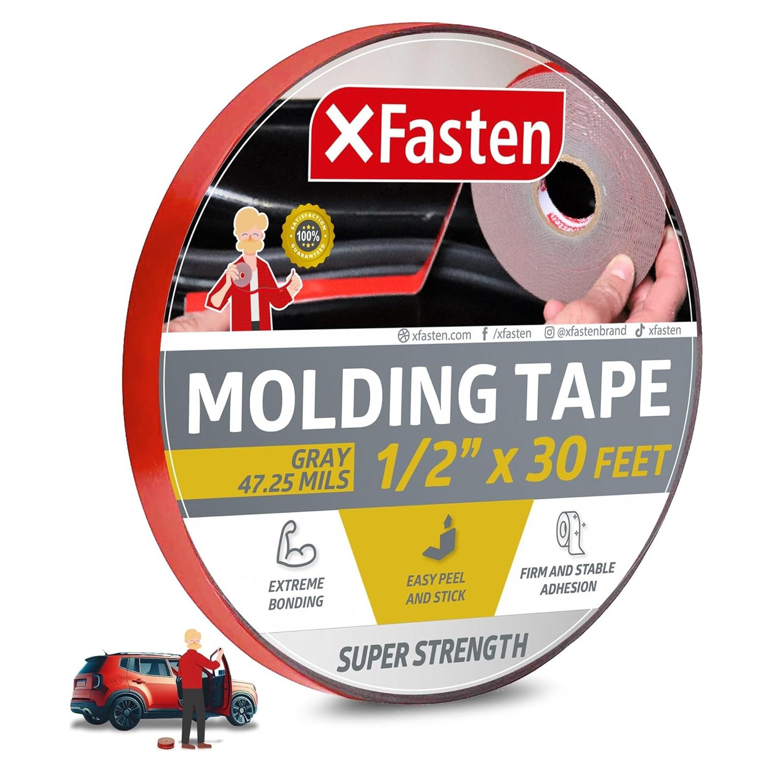 Cinta de Moldeo Automotriz XFasten 1.27 cm x 9.14 m Doble Cara