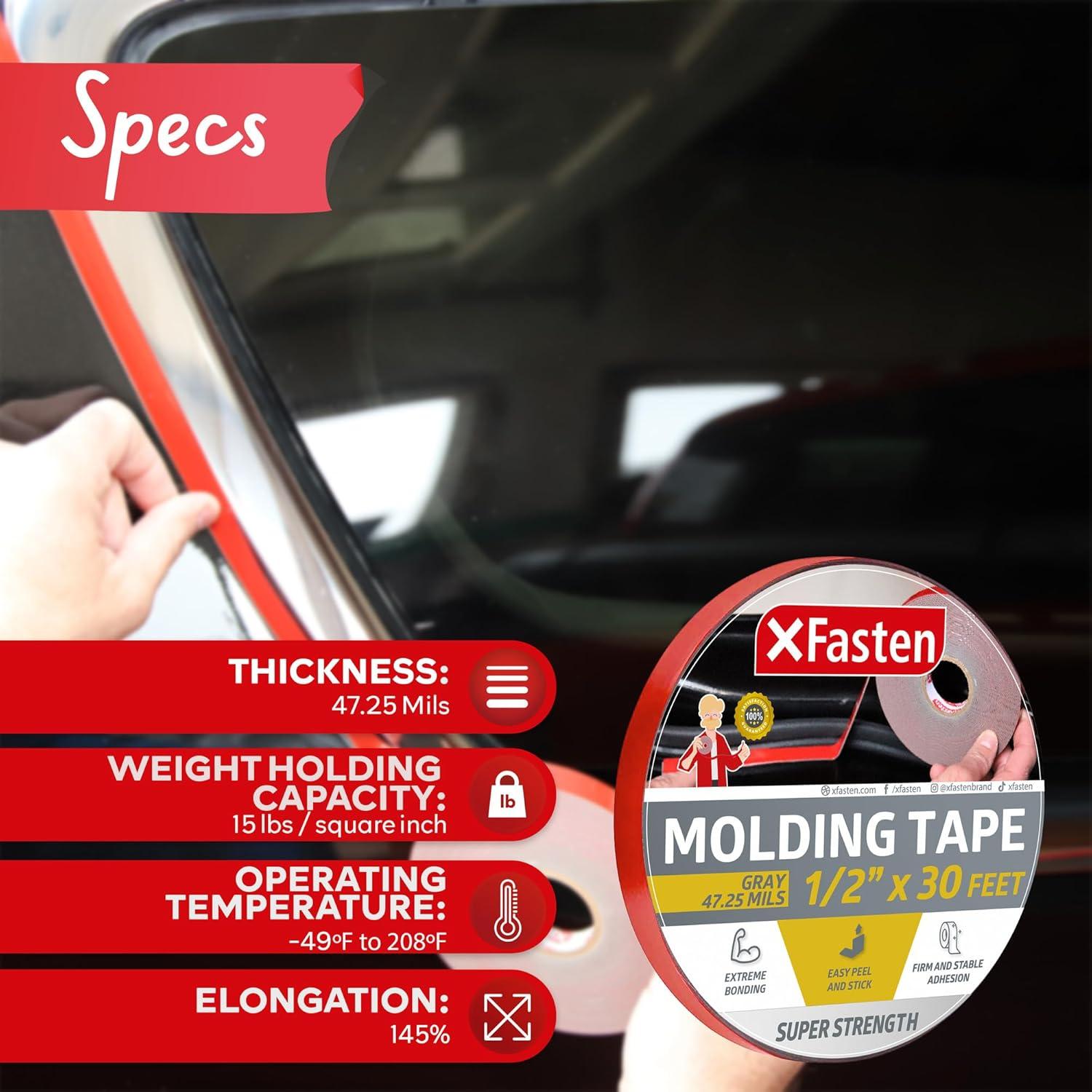 Cinta de Moldeo Automotriz XFasten 1.27 cm x 9.14 m Doble Cara