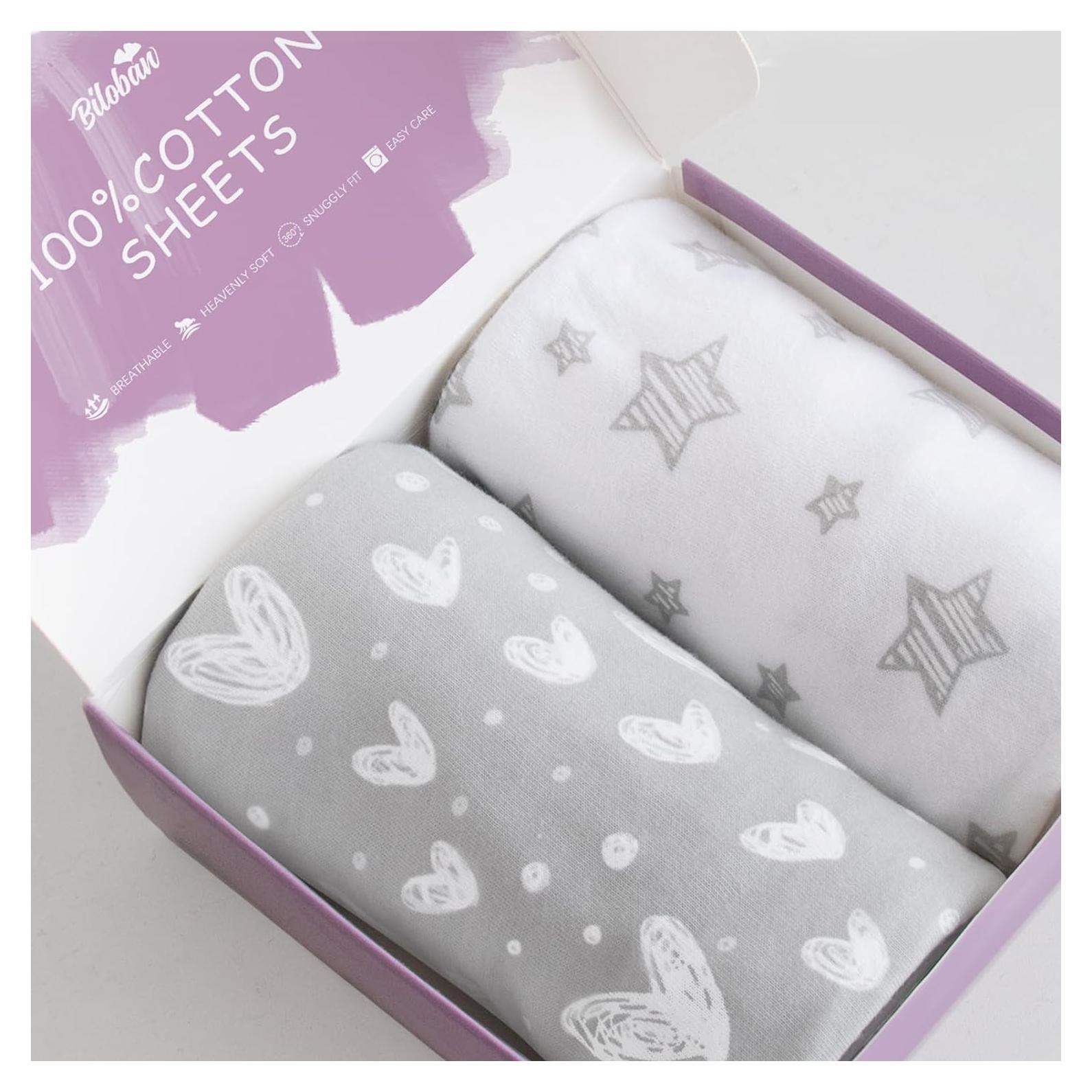 Sábanas para Cuna Biloban 2 Piezas Algodón Gris Ajustadas