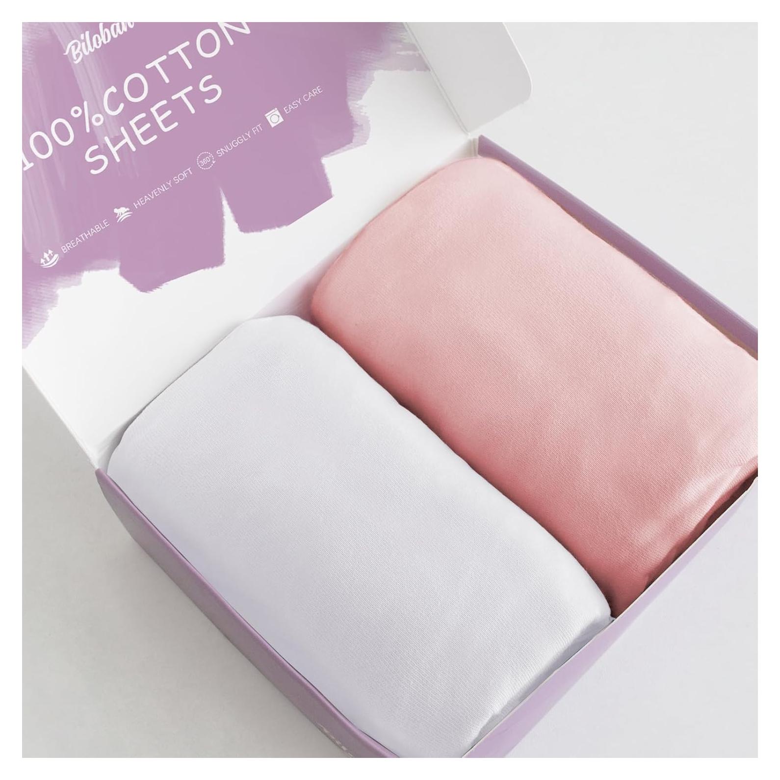 Sábanas para Cuna Biloban 100% Algodón 2 Piezas Blanca/Rosa