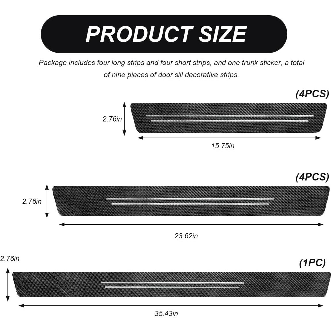 9 PCS Protector de Umbral de Puerta SHMZK Fibra de Carbono