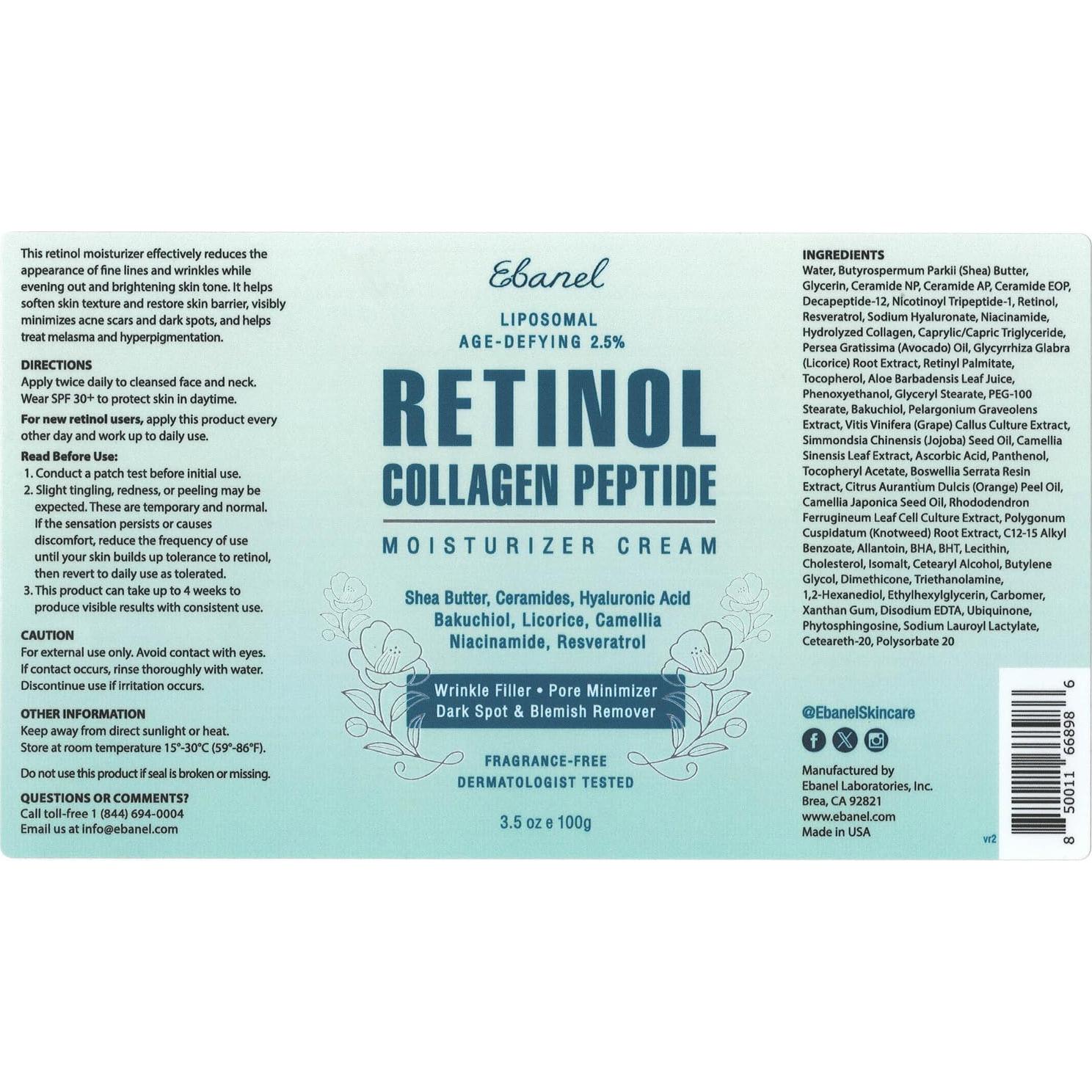 Crema Anti-Envejecimiento Ebanel con Retinol y Colágeno 99g