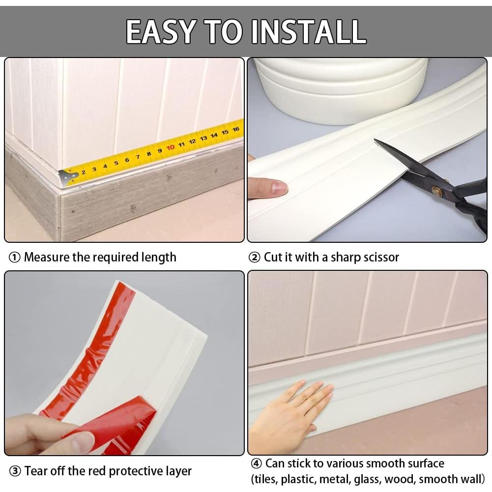 Moldura de Base Autoadhesiva FONUNO 10.16 cm x 5 m Blanco Crema