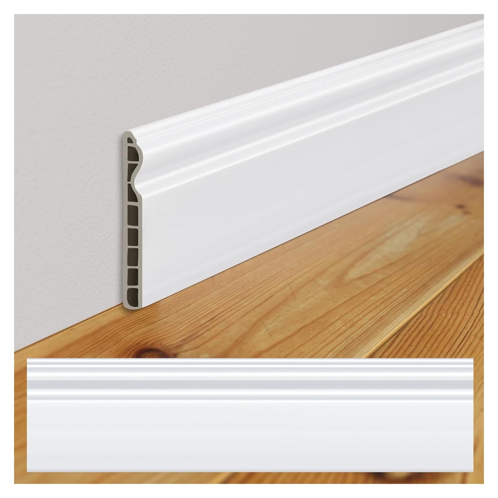 10 Piezas Moldura de Zócalo de PVC 100cm x 9cm Blanca