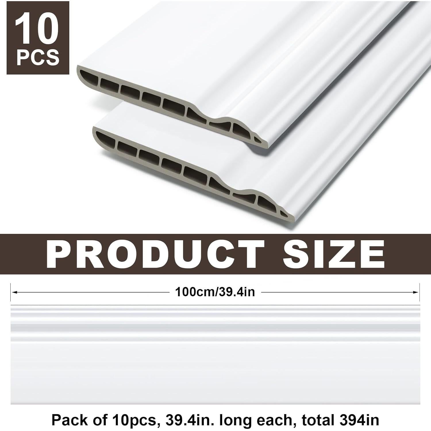 10 Piezas Moldura de Zócalo de PVC 100cm x 9cm Blanca