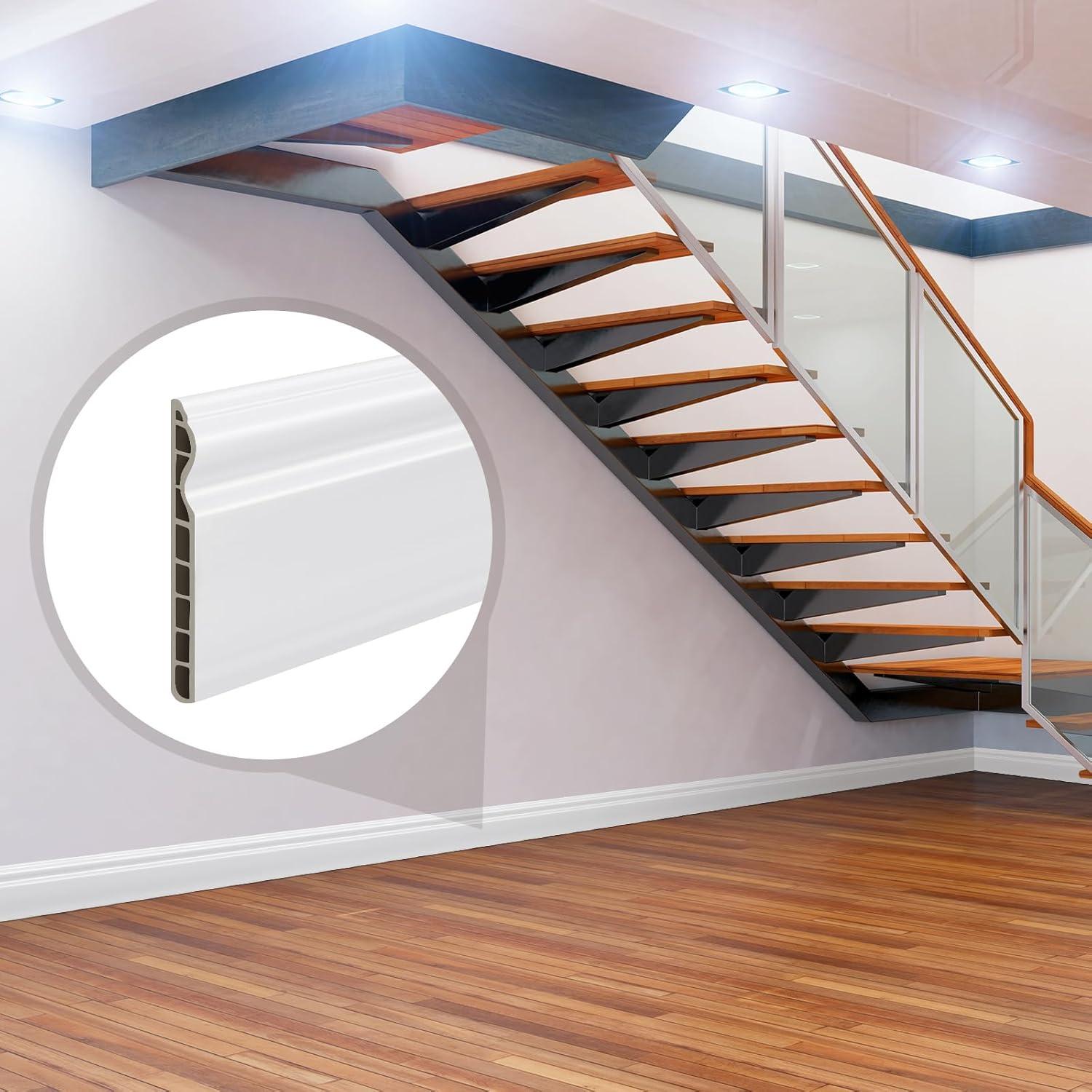 10 Piezas Moldura de Zócalo de PVC 100cm x 9cm Blanca