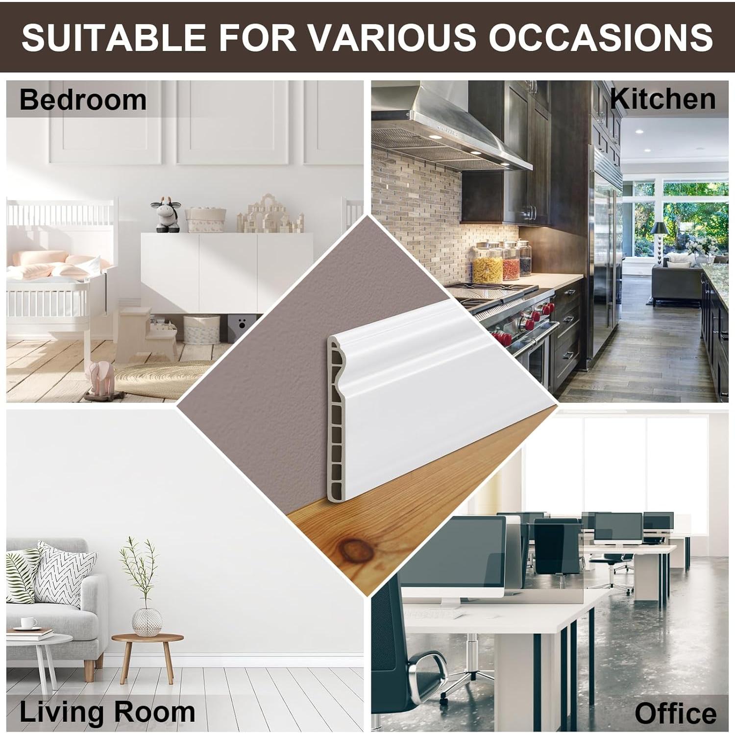 10 Piezas Moldura de Zócalo de PVC 100cm x 9cm Blanca