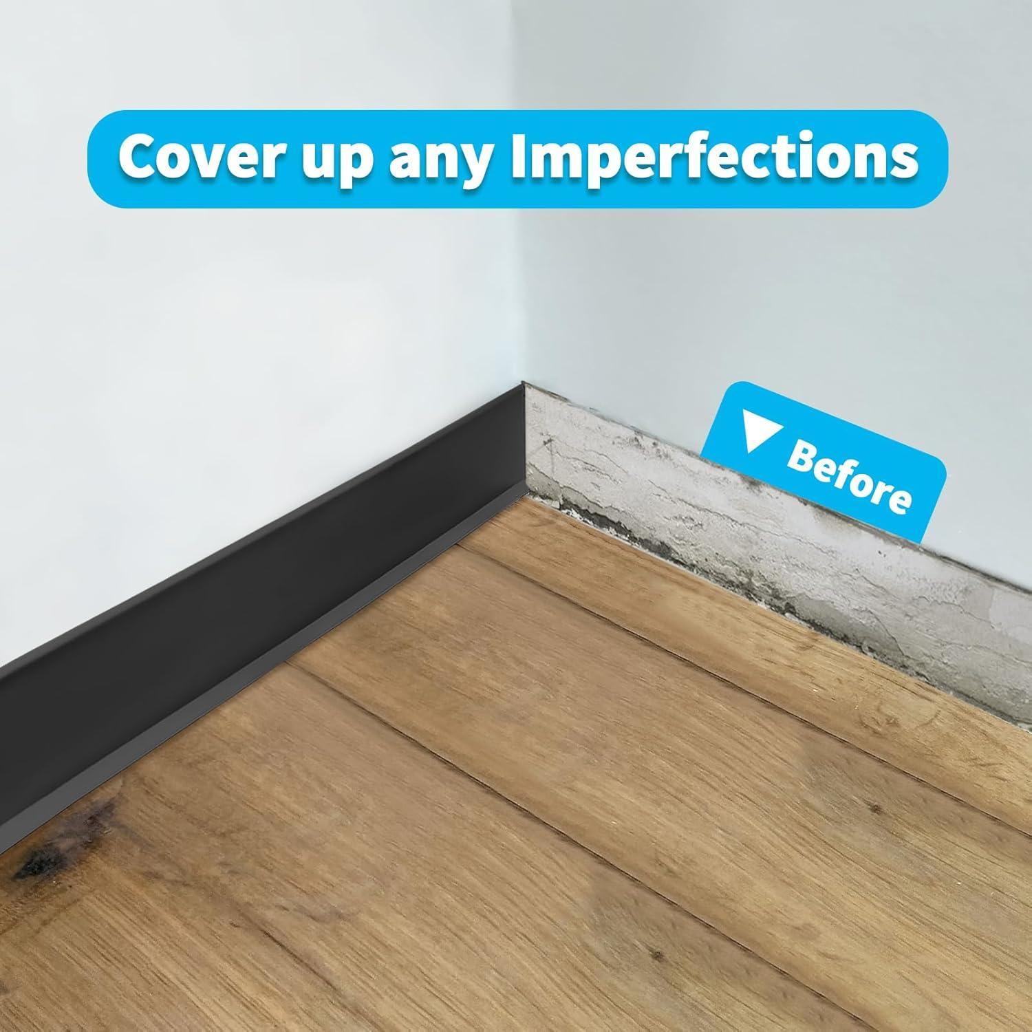 Moldura de Zócalo Flexible Art3d 6.1m Autoadhesiva Negra