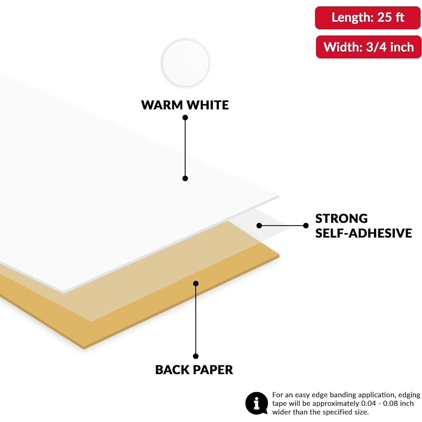 Cinta Biselada Autoadhesiva PVC Blanco 19 mm x 7.62 m para Muebles