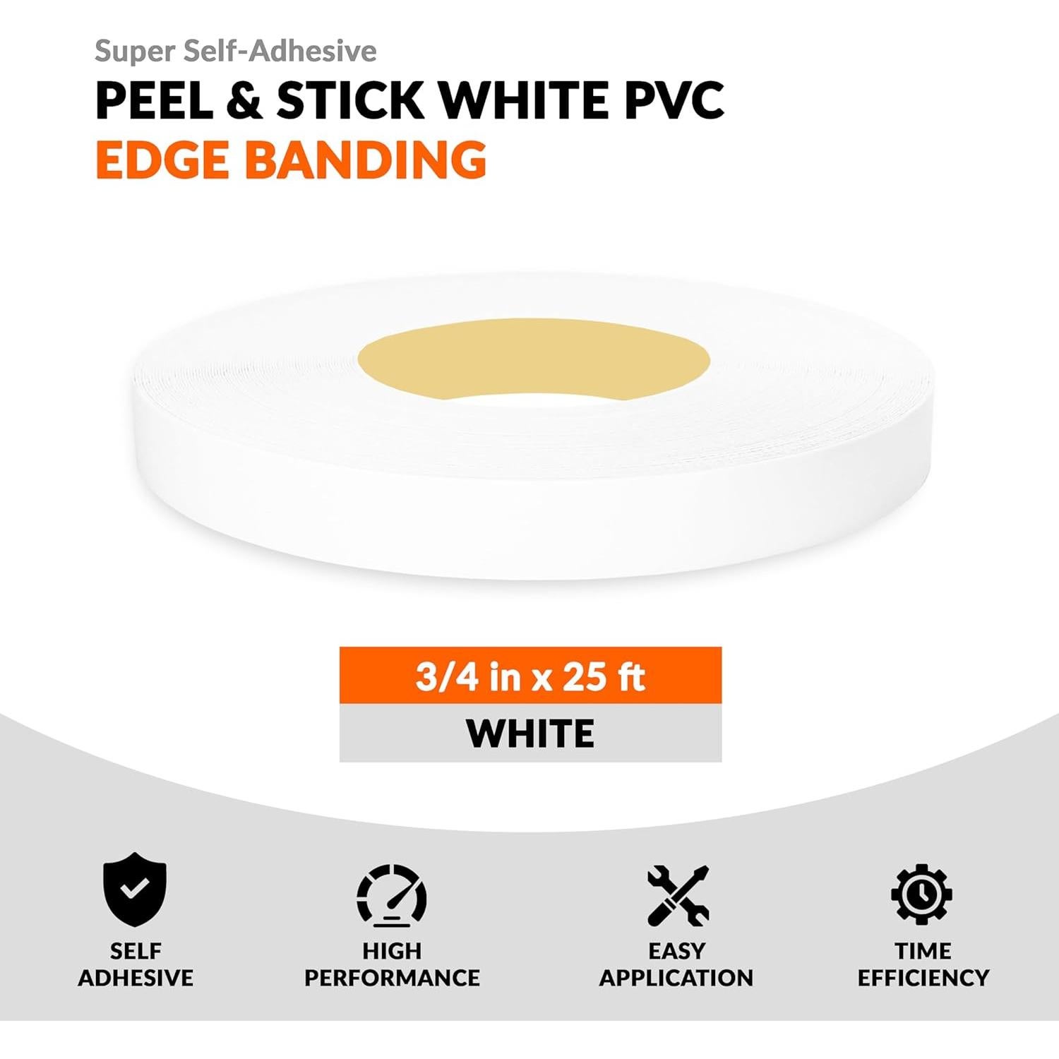 Banda de Borde de PVC Blanca Autoadhesiva 1.9 cm x 7.62 m